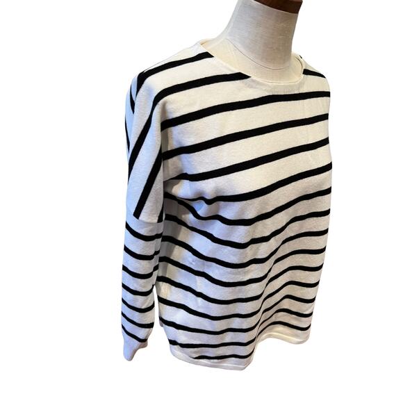French Connection Oversized Parisian Striped Sweater White Black S - Picture 3 of 6